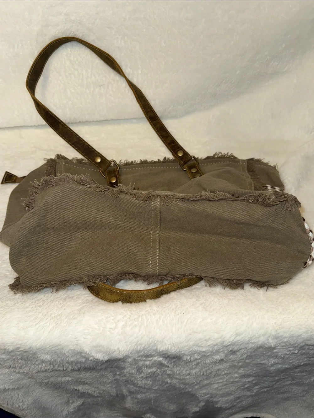 Myra Bag Brown & Cream Woven Tribal Tote - Picture 9 of 12